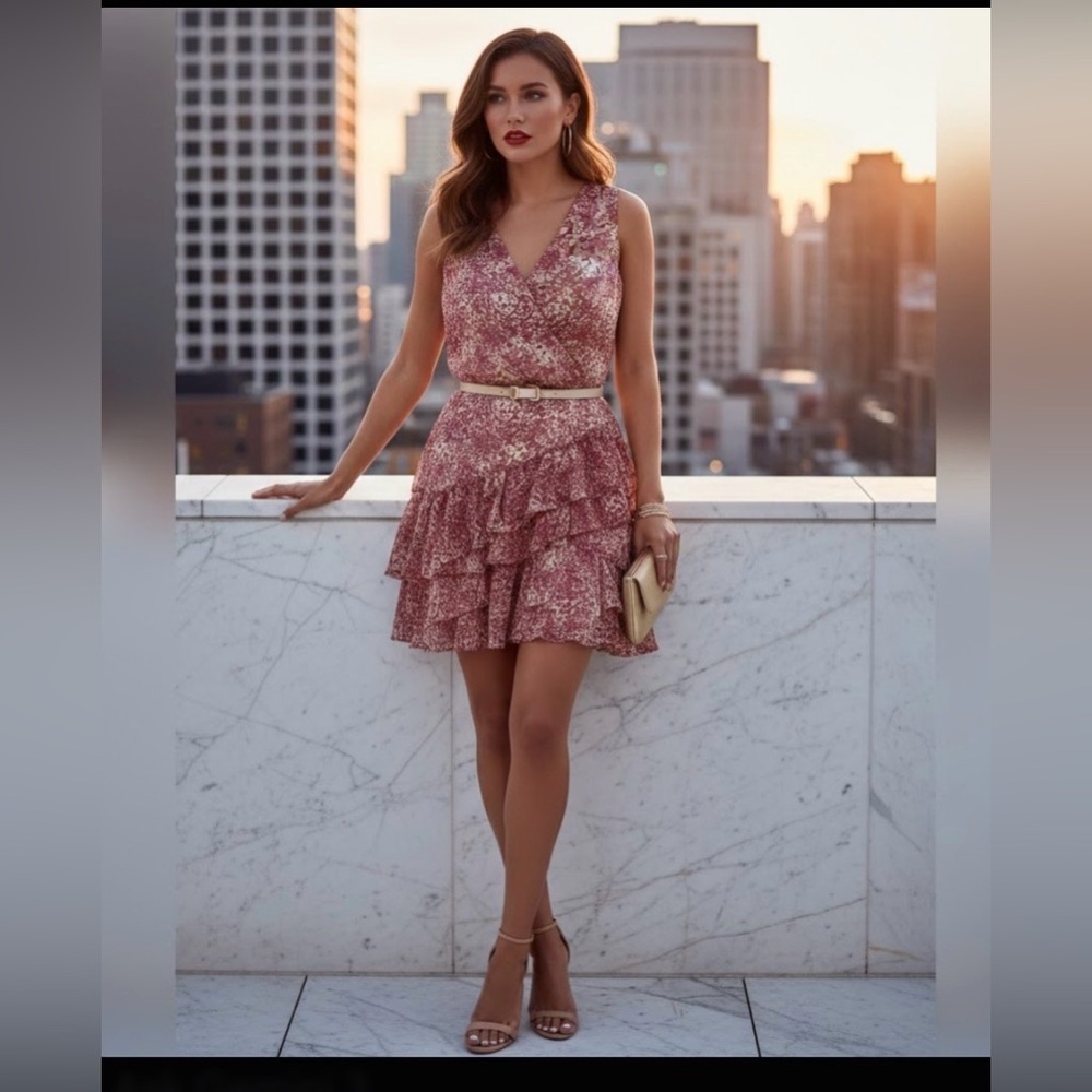 Express Paisley Ruffle Wrap Front Dress - Picture 4 of 16